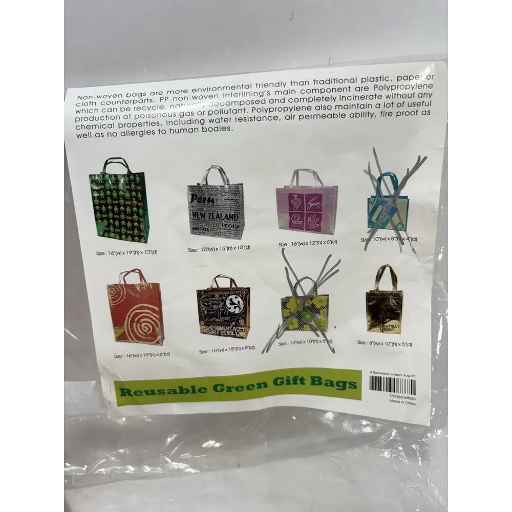 Lot Of 6 Reusable Green Gift Bags Reusable Holiday Robot Floral Peru New Zealand